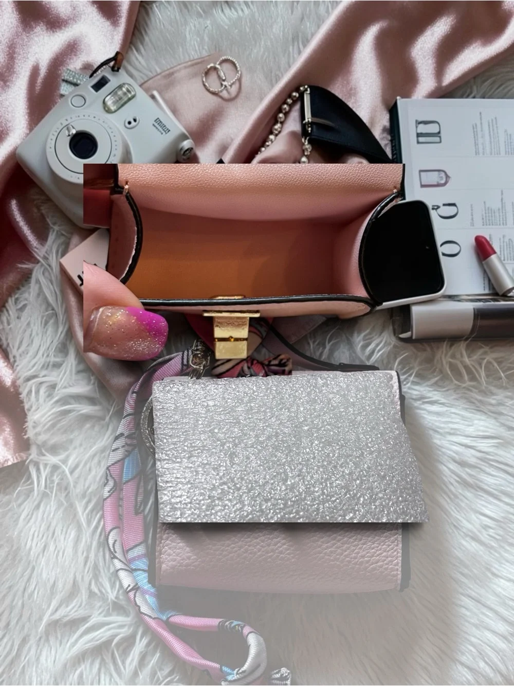 New Small Top-Handle Leather Satchel in (Pink, burgundy,black key chains